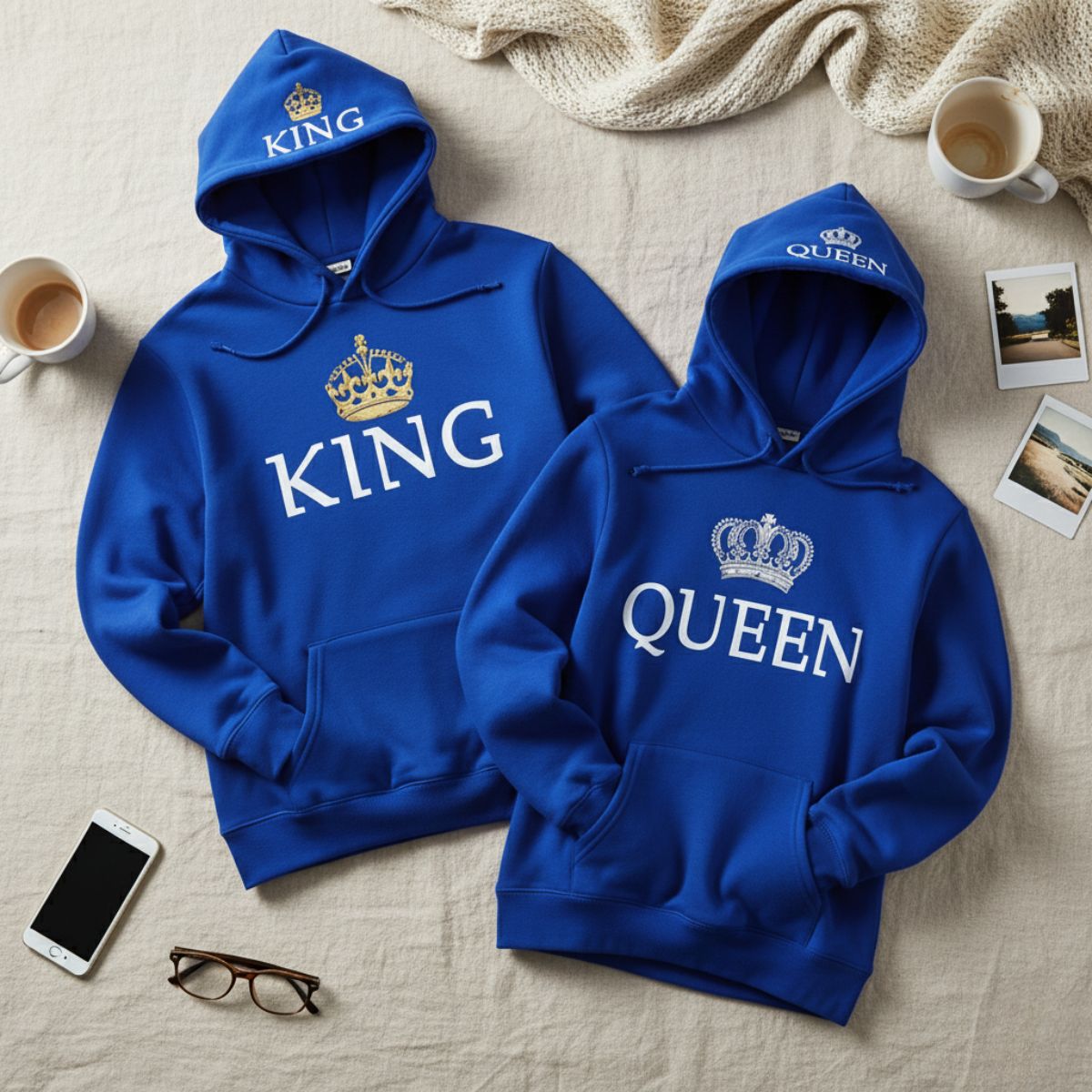 Blue King & Queen Hoodies